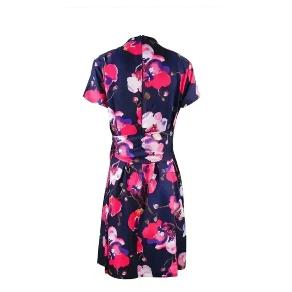 Ellen Tracy Blue Floral A Line Dress Lined Short Sleeve - Picture 2 of 11